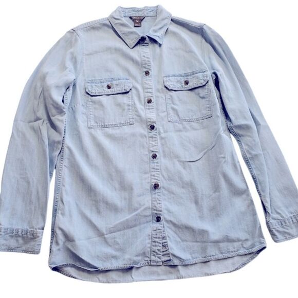 Eddie Bauer Light Denim Button Down Long Sleeve Top Size Small - Picture 2 of 15